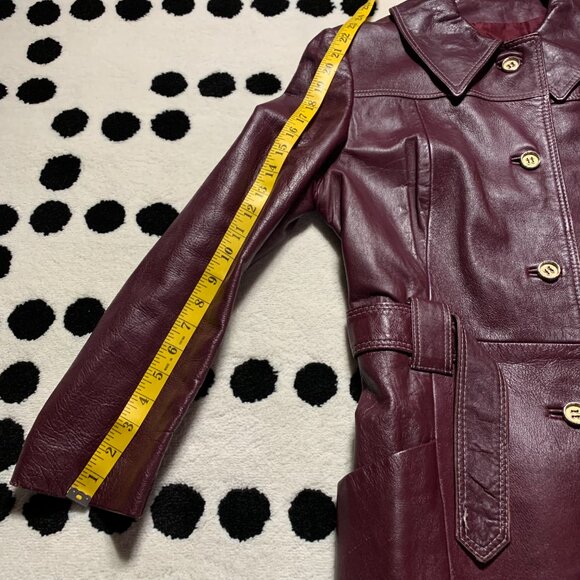 Vintage Di Costa Leather Overcoat Trench Coat Small Burgundy Belted 60s - Picture 16 of 16